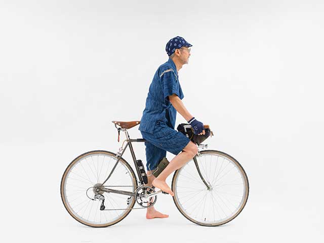 【THE JINBEI 雨絣】甚平 インディゴ染め 背ポケット アウトドア 自転車 サイクリング 上下セット日本製 No.2210