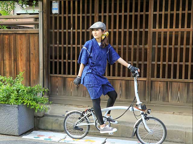 【THE JINBEI 雨絣】甚平 インディゴ染め 背ポケット アウトドア 自転車 サイクリング 上下セット日本製 No.2210