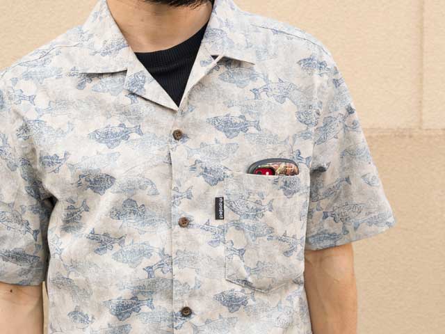 【おさかなアロハ】綿素材 開襟 魚 プリント アロハシャツ 背ポケット 日本製 No.2219