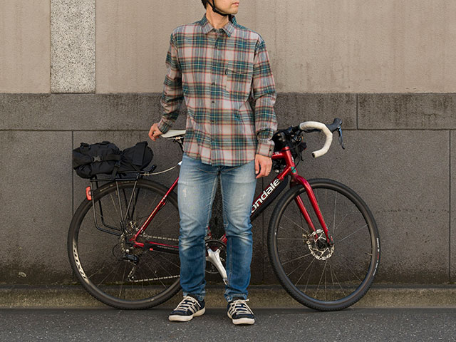 【サイクリストネル タータンチェック】2023版 フランネルシャツ 三分割ポケット ツーリング 保温 ミッドレイヤー 自転車 No.2232