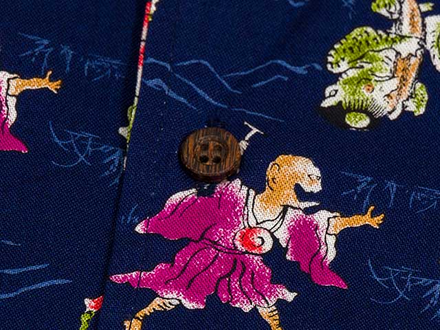 【百鬼シャツ】背ポケット 開襟 シャツ 妖怪柄 綿シーチング素材 日本製 No.2237