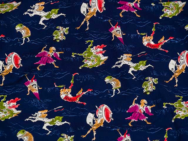 【百鬼シャツ】背ポケット 開襟 シャツ 妖怪柄 綿シーチング素材 日本製 No.2237