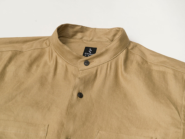 【バンドカラーシャツ】ロングスリーブ リネン レーヨン 吸汗速乾 接触冷感 バックポケット 日本製 No.2272