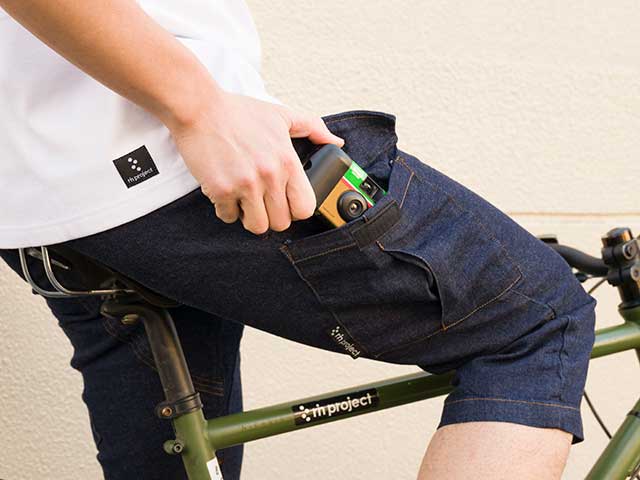 【サイクルショートデニム】七分丈 ストレッチ インディゴ染め デニム ヒッコリー素材 サドルパッチ No.3186 日本製