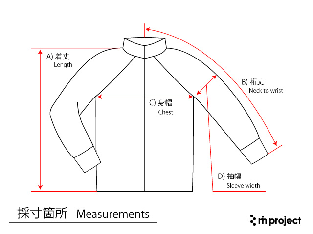 ラグランスリーブジャケット採寸箇所